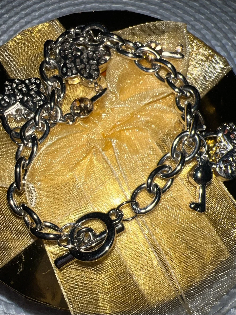 Gold Chain Bracelet with Pink-Orange Butterfly Charms